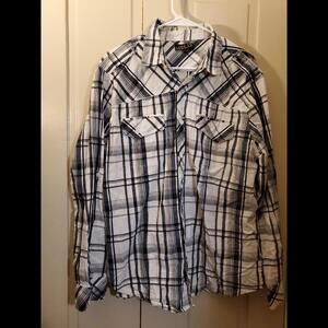 Helix Men's Size XL Western Button Plaid Blk White Shirt L/S